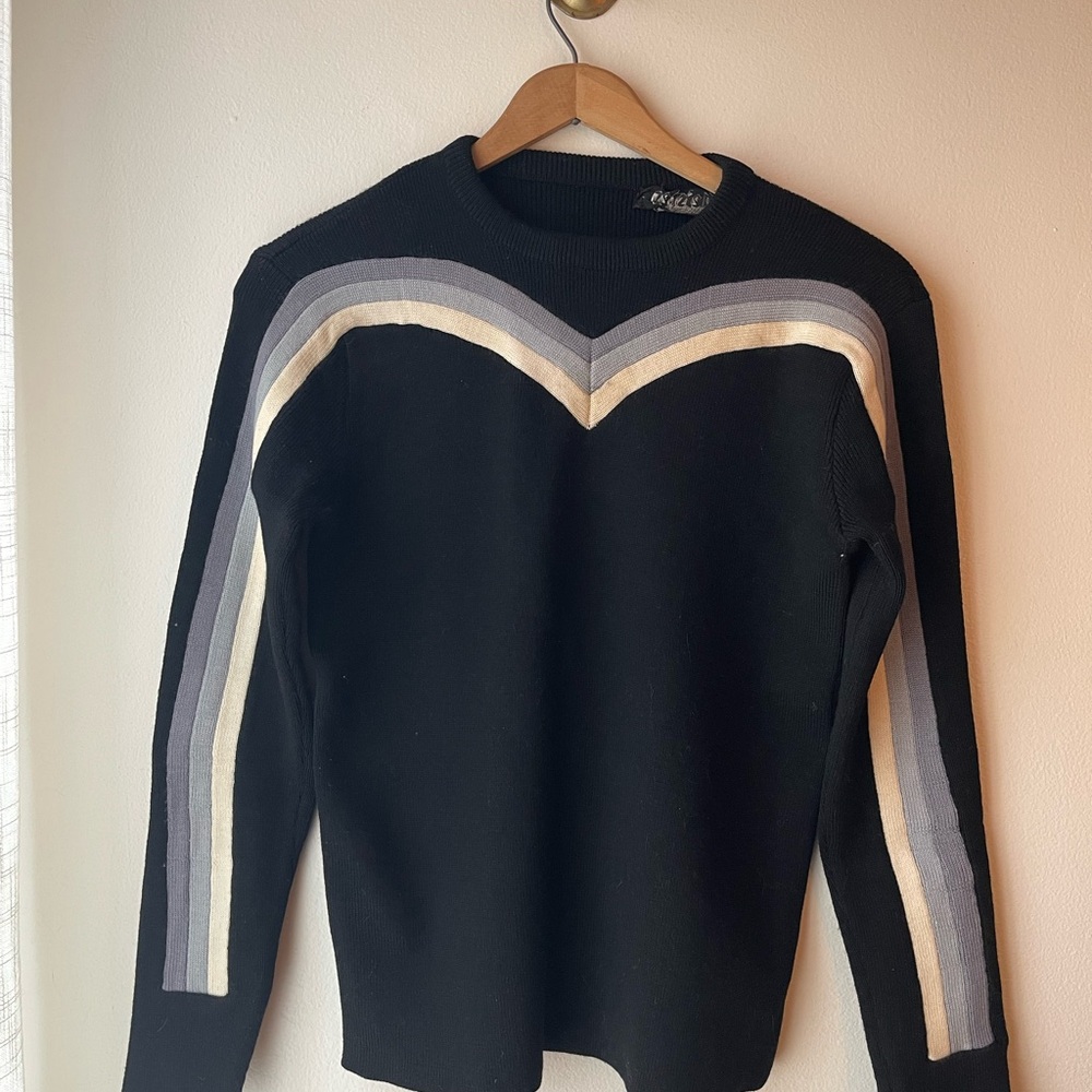 Vintage 50’s/60’s Meister 100% New Wool Black, White & Grey Striped Knit Sweater